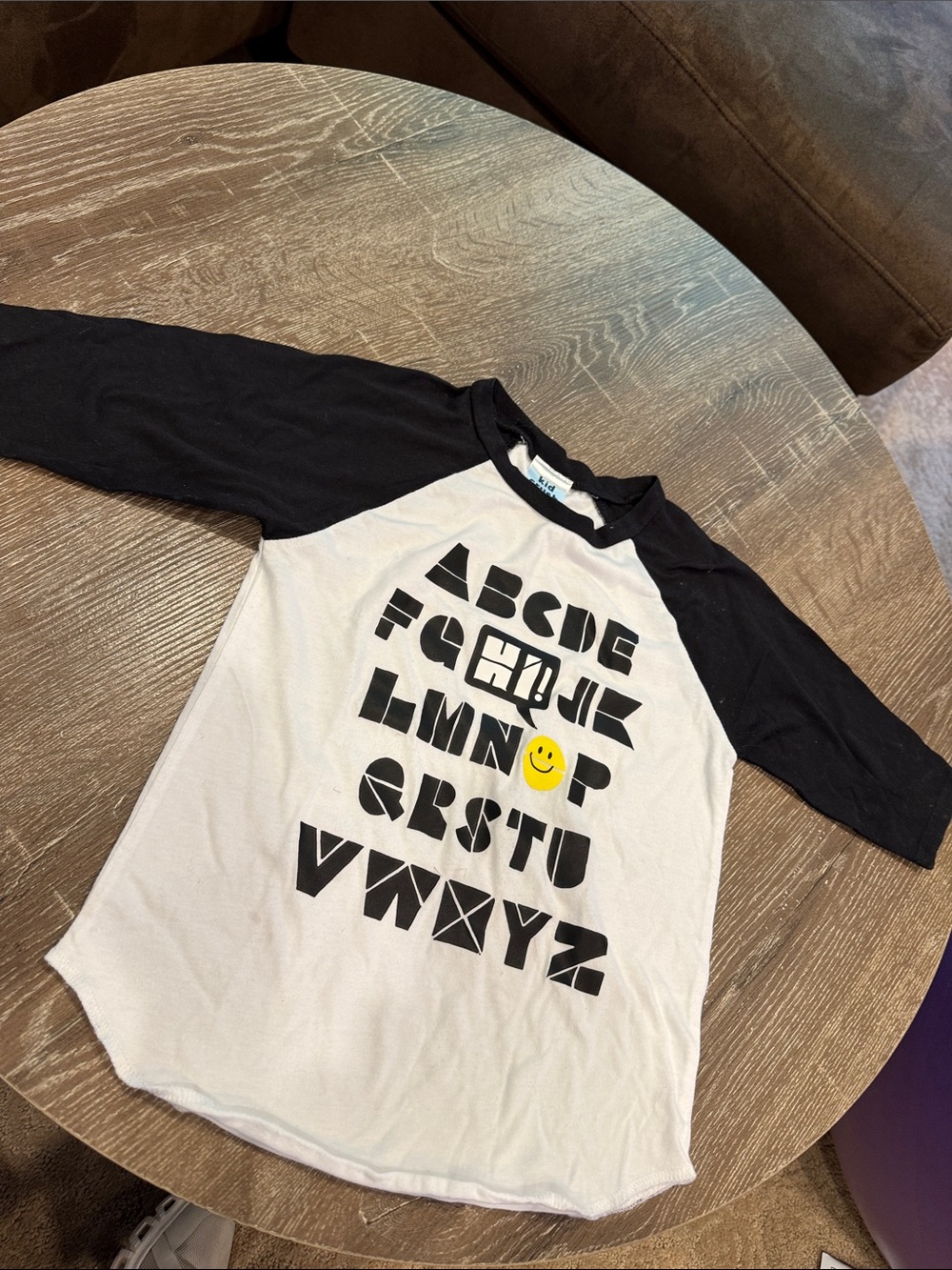 Kids Black & White Raglan Alphabet Tee with Smiley
